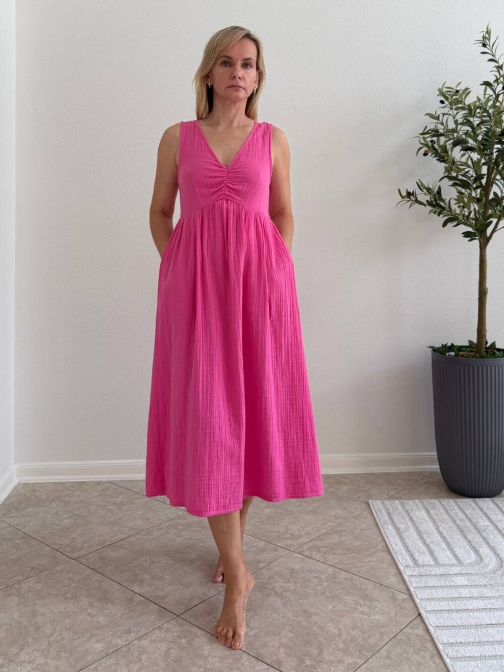 ON 34th Pink Cotton Gauze Maxi Dress XS S Sleeveless Summer Beach Vacation